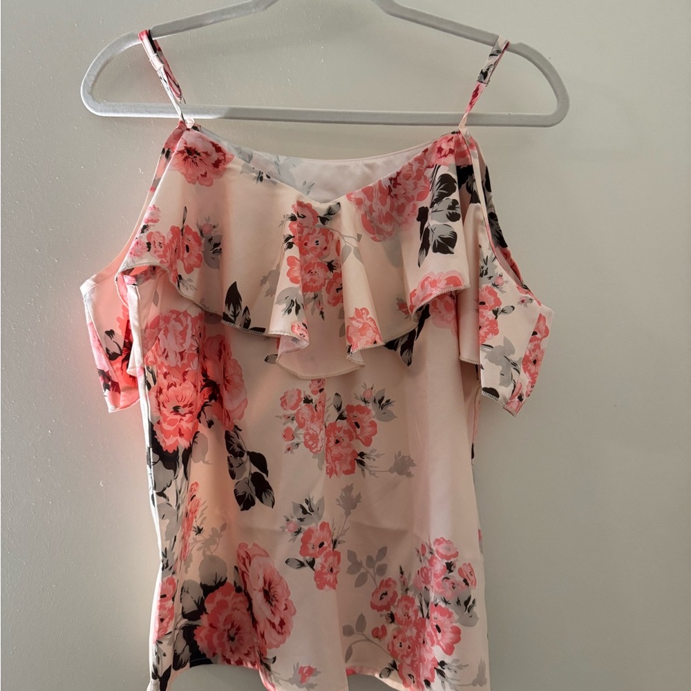 SHEIN Pink Floral Ruffle Blouse